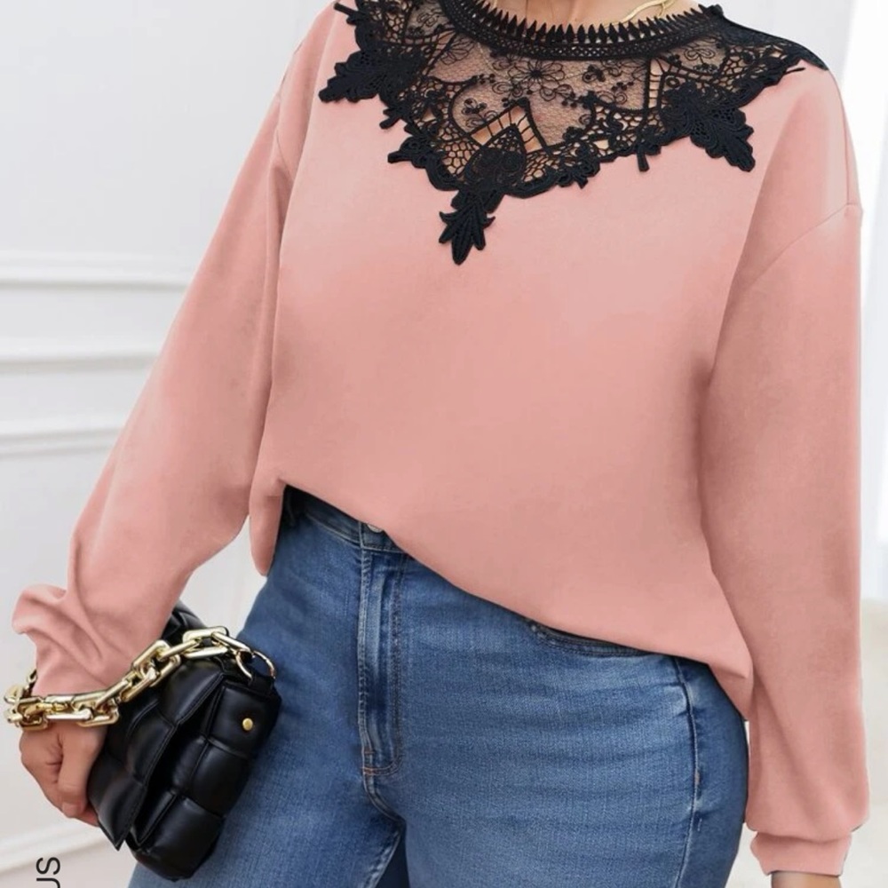 SHEIN blush Lace tie back top